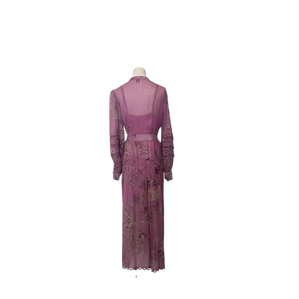 Hermant & Nandita Mavi Kaftan Dress Orchid Purple w/Metallic Thread & Details -M - Picture 3 of 11